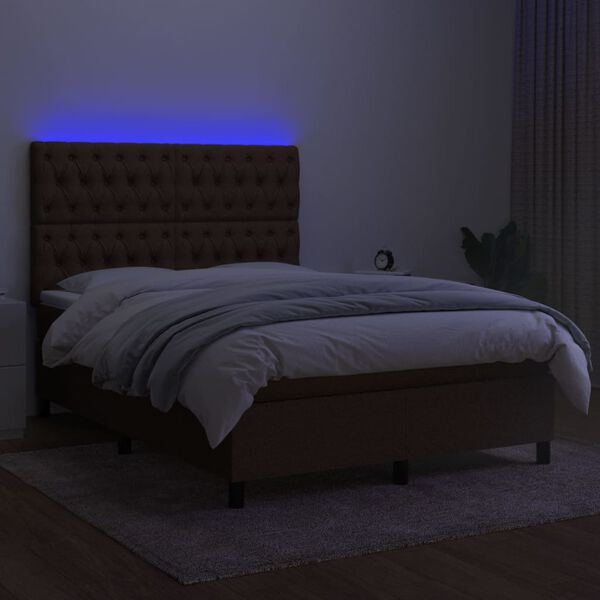 vidaXL barna sz&ouml;vet rug&oacute;s &eacute;s LED-es &aacute;gy matraccal 140x200 cm