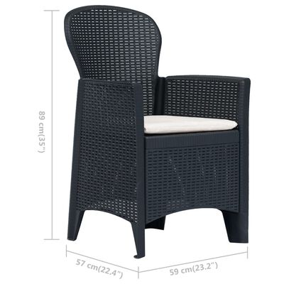vidaXL 2 db antracit rattan hatású műanyag kerti szék párnával