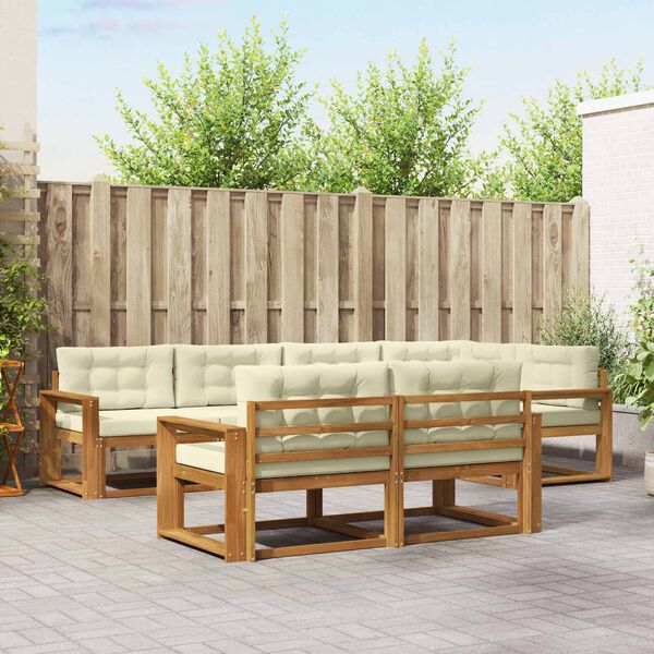 vidaXL K&uuml;lt&eacute;ri kanap&eacute; szett p&aacute;rn&aacute;val 7 pcs Term&eacute;szetes &eacute;s kr&eacute;msz&iacute;nű