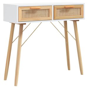 vidaXL feh&eacute;r t&ouml;m&ouml;r fenyő &eacute;s term&eacute;szetes rattan t&aacute;lal&oacute; 80x30x75 cm