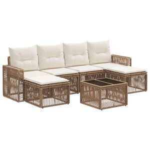 vidaXL Kerti Kanap&eacute; Szett 7 pcs Beige &eacute;s Kr&eacute;msz&iacute;nű polirattan