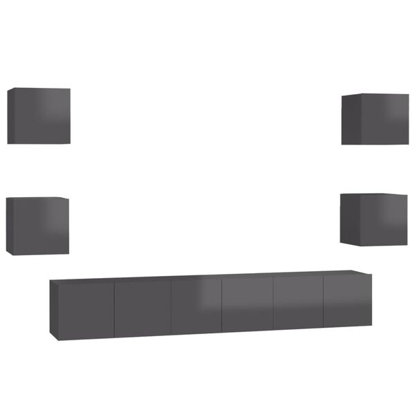 vidaXL 7 r&eacute;szes magasf&eacute;nyű sz&uuml;rke szerelt fa TV-szekr&eacute;nyszett