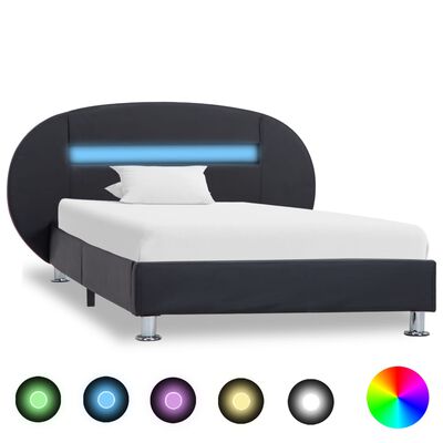 vidaXL fekete műbőr ágykeret LED csíkkal 90 x 200 cm