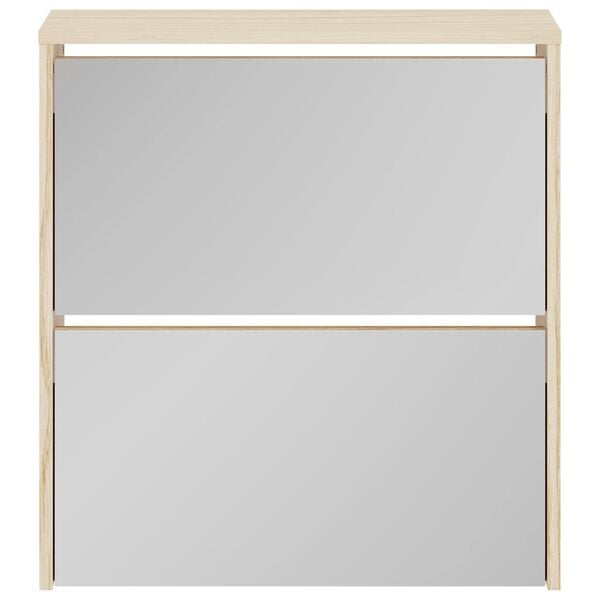 vidaXL 2 szintes t&ouml;lgyfa cipőszekr&eacute;ny t&uuml;k&ouml;rrel 63 x 17 x 67 cm