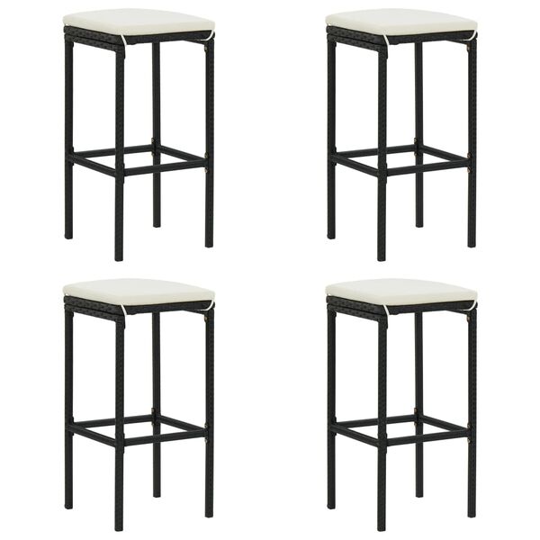 vidaXL 5 részes fekete polyrattan kerti bárszett párnákkal