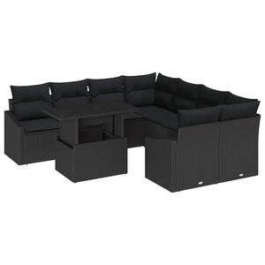 vidaXL Kerti Kanap&eacute; Szett p&aacute;rn&aacute;val 9 pcs Fekete polirattan