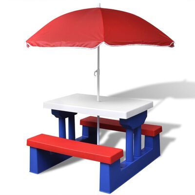 vidaXL színes gyerek piknikasztal paddal és napernyővel