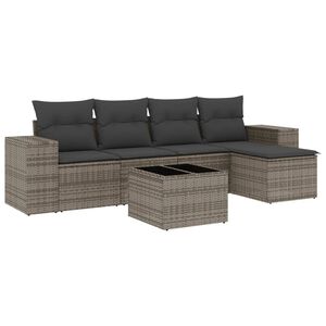 vidaXL 6 r&eacute;szes sz&uuml;rke polyrattan kerti &uuml;lőgarnit&uacute;ra p&aacute;rn&aacute;kkal