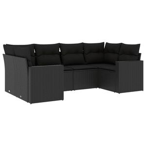 vidaXL 6 r&eacute;szes fekete polyrattan kerti &uuml;lőgarnit&uacute;ra p&aacute;rn&aacute;kkal