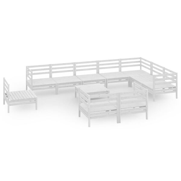 vidaXL 11 r&eacute;szes feh&eacute;r t&ouml;m&ouml;r fenyőfa kerti &uuml;lőgarnit&uacute;ra