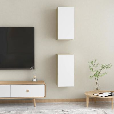 vidaXL 2 db fehér és tölgyszínű forgácslap TV-szekrény 30,5x30x60 cm