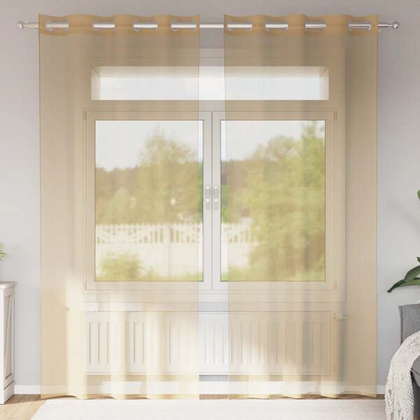 vidaXL 2 db homokszínű fátyolfüggönyök rojtokkal