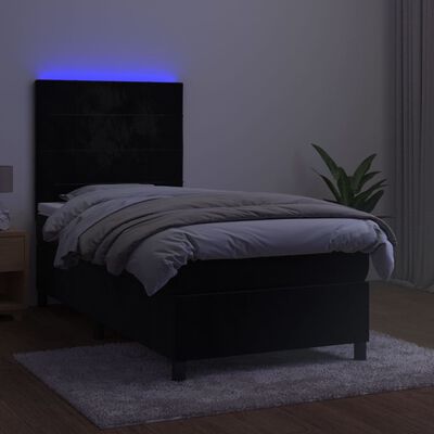 vidaXL fekete bársony rugós és LED-es ágy matraccal 80 x 200 cm