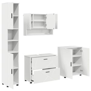 vidaXL F&uuml;rdőszoba b&uacute;tor szett fi&oacute;kkal 4 pcs Feh&eacute;r M&eacute;rn&ouml;ki fa &eacute;s f&eacute;m