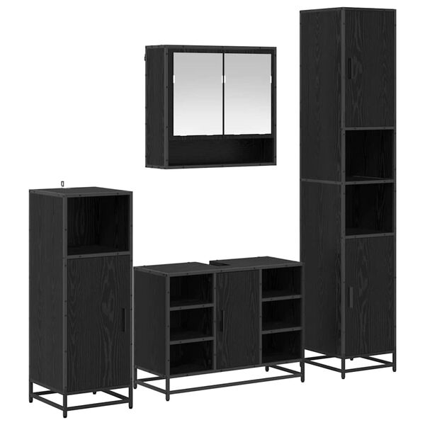 vidaXL F&uuml;rdőszoba b&uacute;tor szett polcokkal 4 pcs Fekete t&ouml;lgy Faanyag