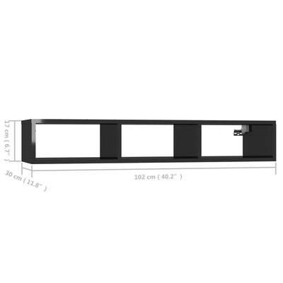 vidaXL magasfényű fekete forgácslap fali polc 102 x 30 x 17 cm
