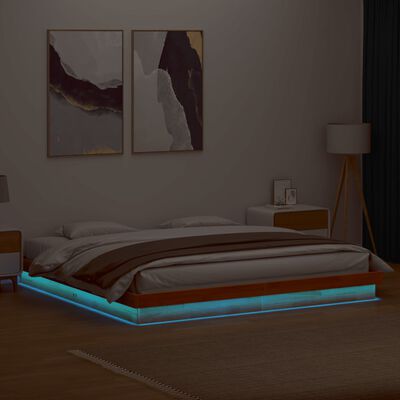 vidaXL viaszbarna tömör fenyőfa LED-es ágykeret 180 x 200 cm