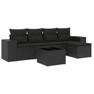 vidaXL 6 r&eacute;szes fekete polyrattan kerti &uuml;lőgarnit&uacute;ra p&aacute;rn&aacute;kkal