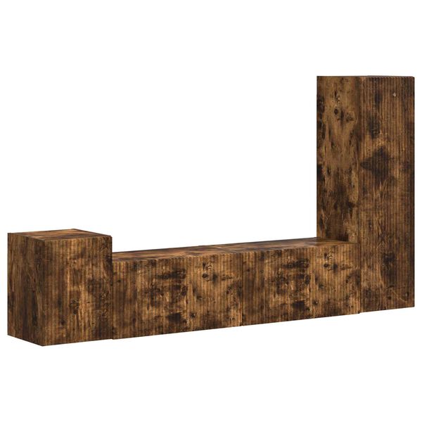 vidaXL TV szekr&eacute;ny garnit&uacute;ra 4 pcs F&uuml;st&ouml;lt t&ouml;lgy Faanyag