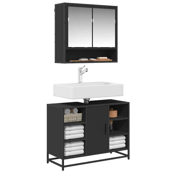 vidaXL fekete szerelt fa f&uuml;rdőszobai mosd&oacute;szekr&eacute;ny 80 x 33 x 60 cm