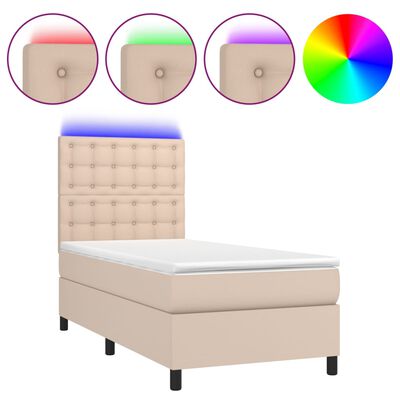 vidaXL cappuccino színű műbőr rugós ágy matraccal és LED-del 80x200 cm