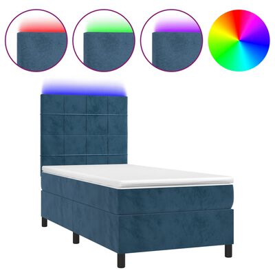 vidaXL sötétkék bársony rugós és LED-es ágy matraccal 80 x 200 cm