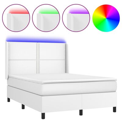 vidaXL fehér műbőr rugós ágy matraccal és LED-del 140x190 cm