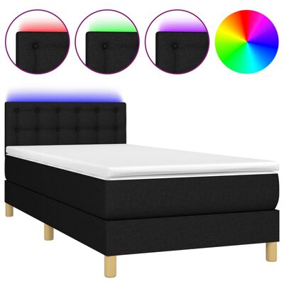 vidaXL fekete szövet rugós és LED-es ágy matraccal 90x200 cm