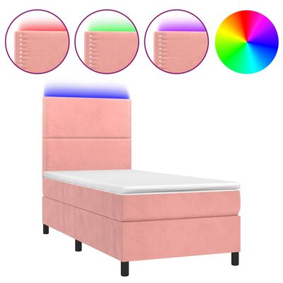 vidaXL rózsaszín bársony rugós és LED-es ágy matraccal 80 x 200 cm