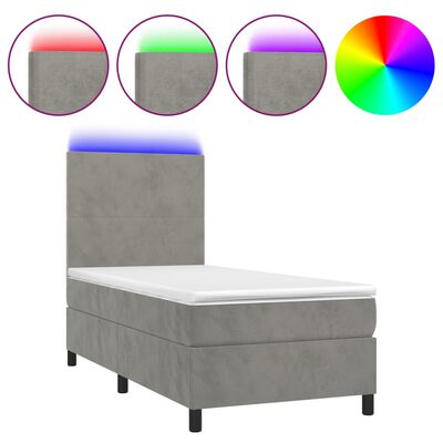 vidaXL világosszürke bársony rugós és LED-es ágy matraccal 100x200 cm