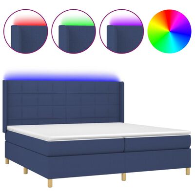 vidaXL kék szövet rugós és LED-es ágy matraccal 200 x 200 cm