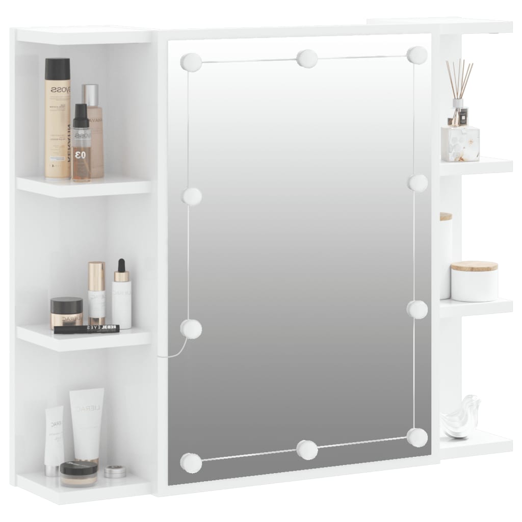 vidaXL magasfényű fehér tükrös szekrény LED-ekkel 70 x 16,5 x 60 cm