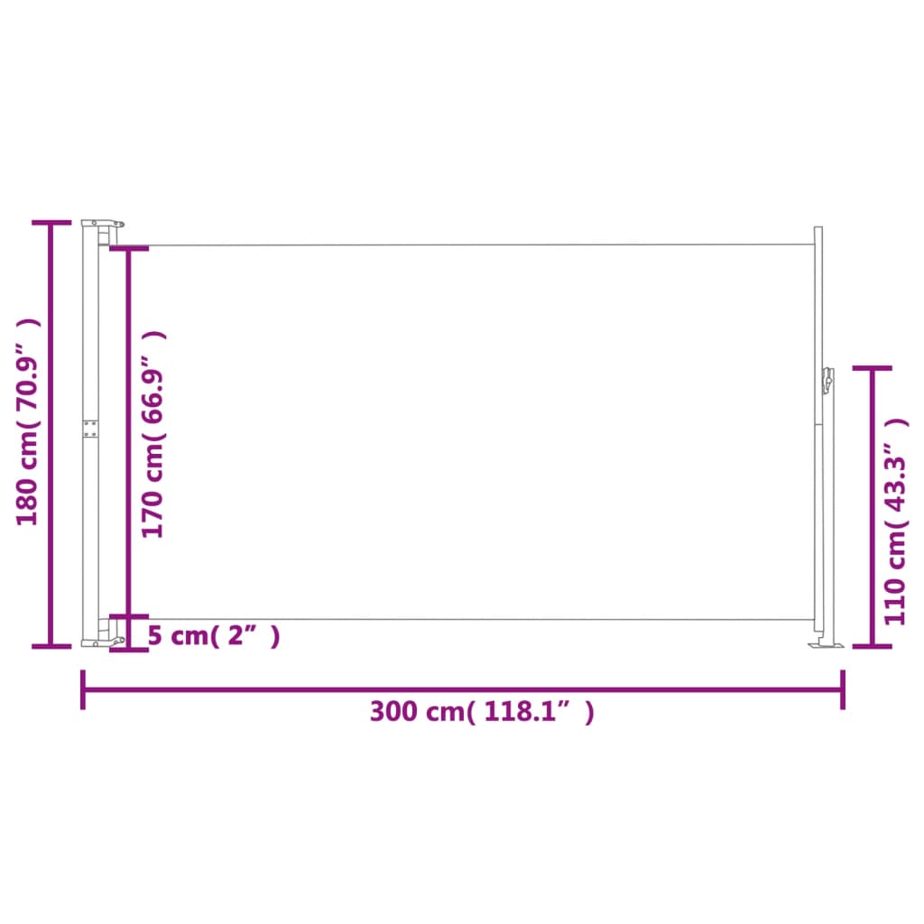 vidaXL szürke behúzható oldalsó terasznapellenző 180 x 300 cm