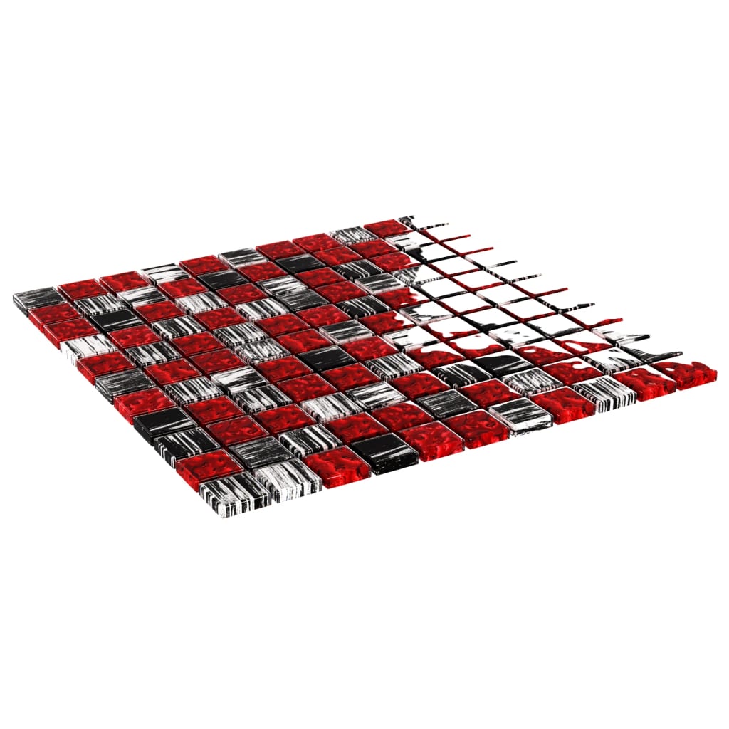 vidaXL 22 db fekete-piros üveg mozaikcsempe 30 x 30 cm