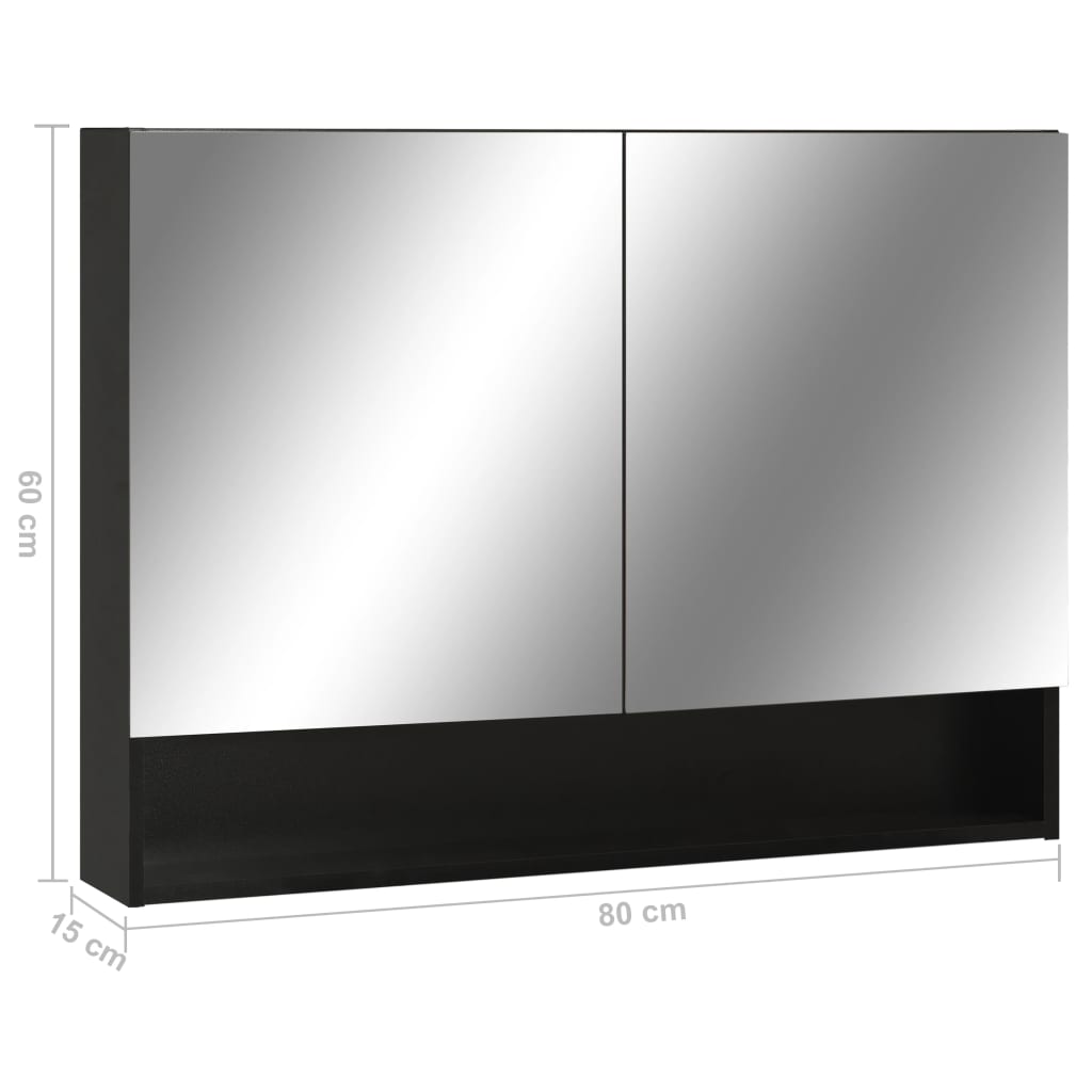 vidaXL fekete MDF tükrös fürdőszobaszekrény 80 x 15 x 60 cm