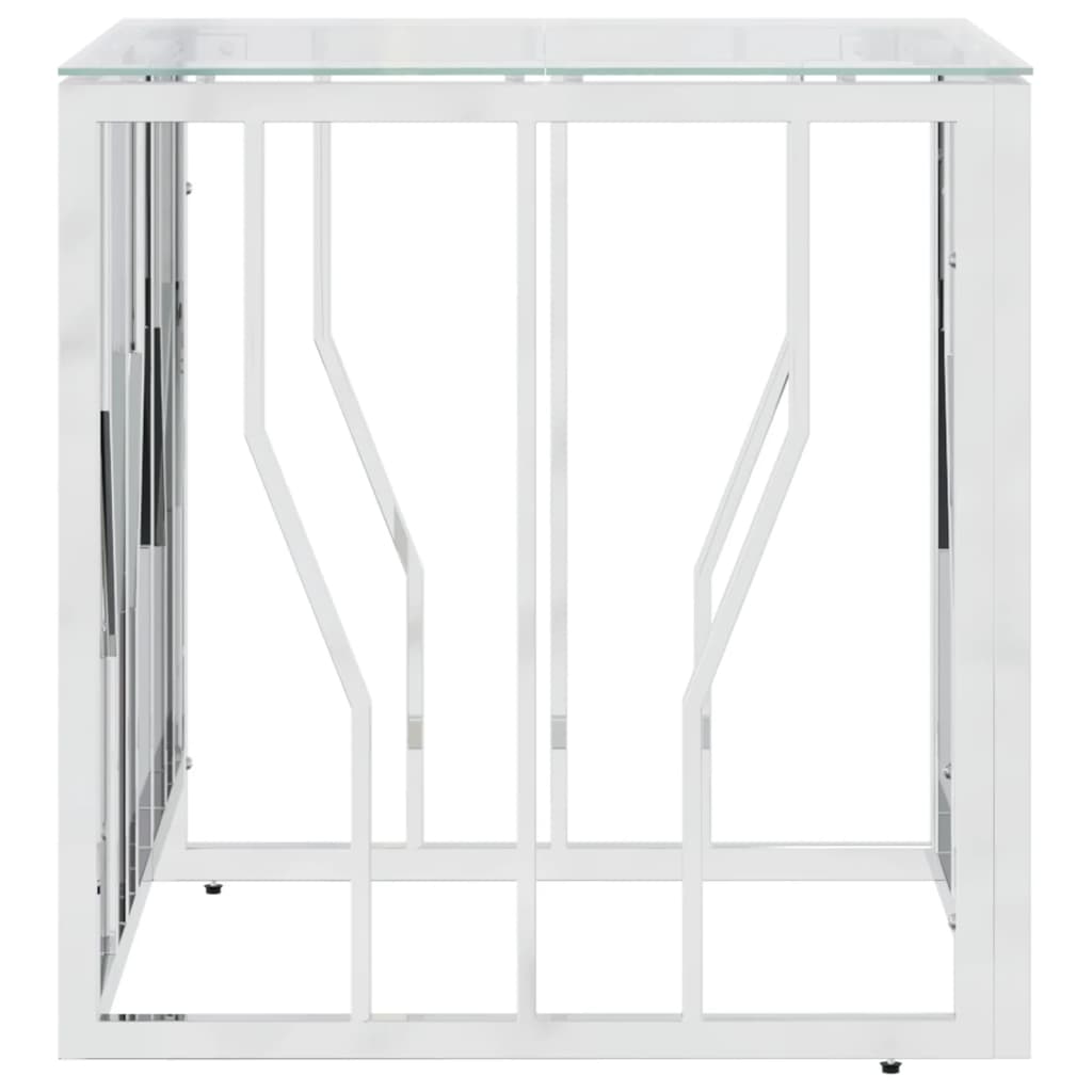 vidaXL ezüstszínű üveg és rozsdamentes acél dohányzóasztal 50x50x50 cm