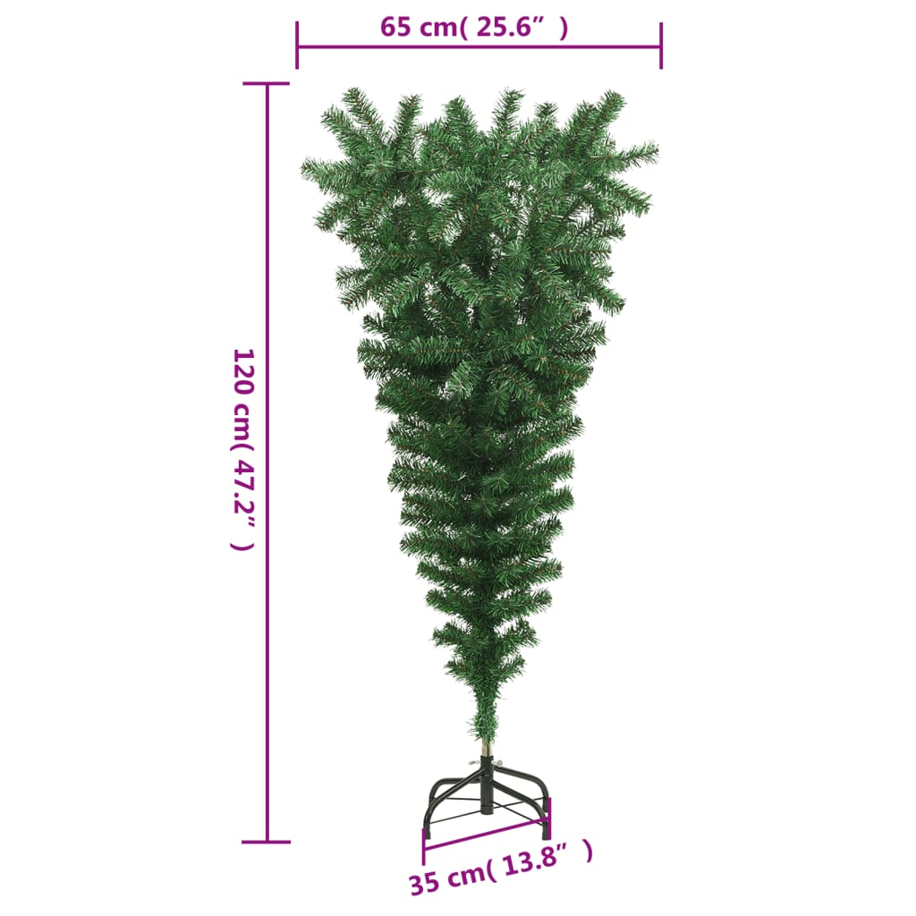 vidaXL zöld fejjel lefelé fordított műkarácsonyfa állvánnyal 120 cm