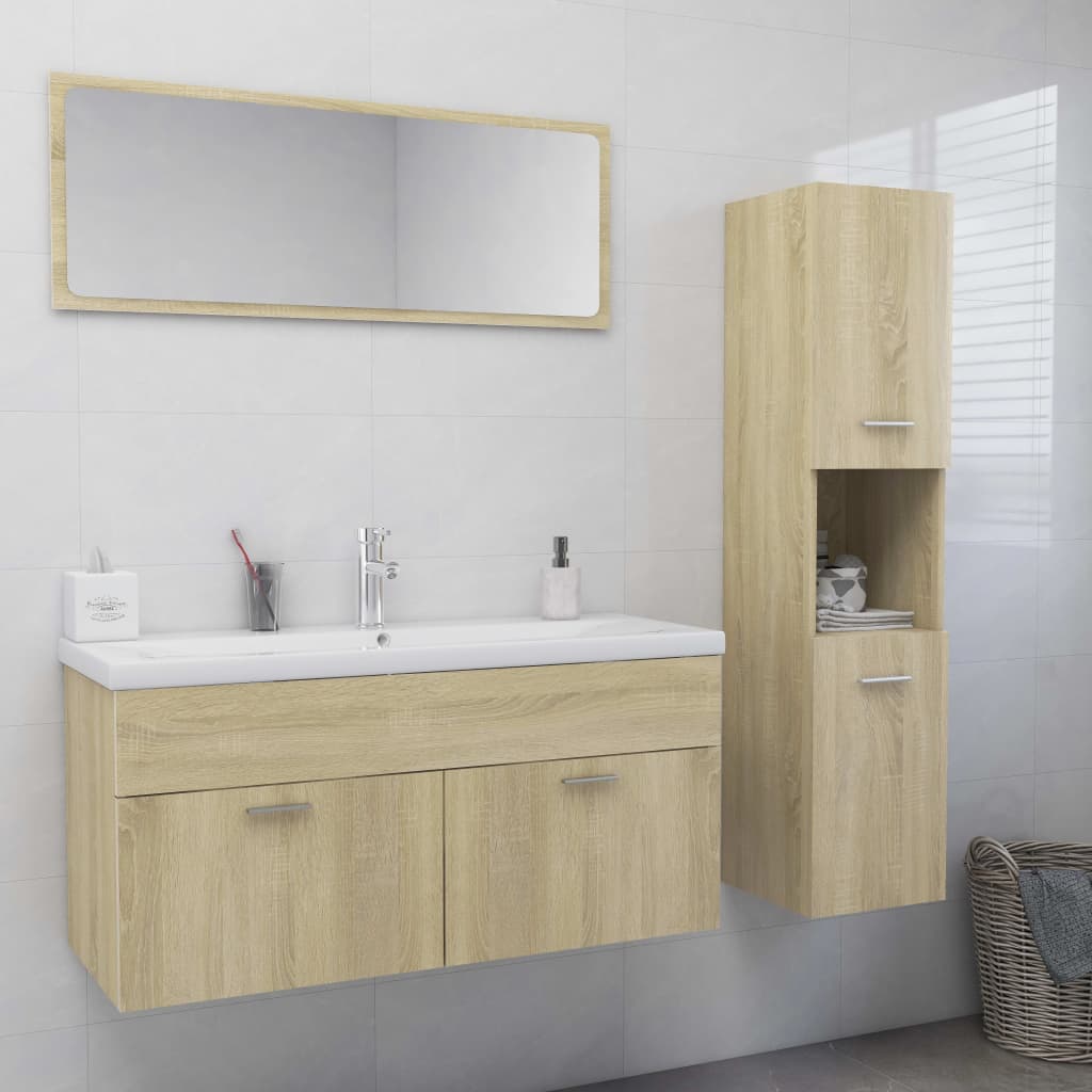 vidaXL sonoma-tölgy színű forgácslap fürdőszobai bútorszett