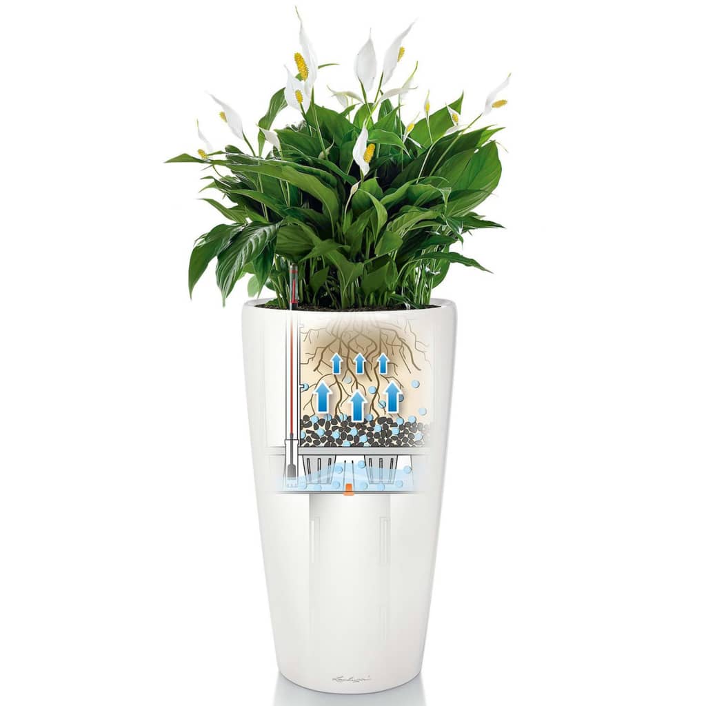 LECHUZA Rondo 40 ALL-IN-ONE 15740 magasfényű fehér virágtartó