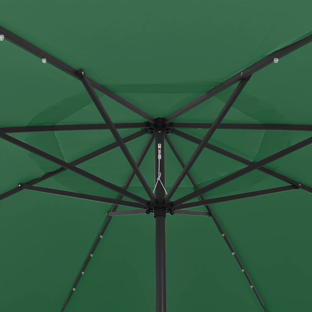 vidaXL zöld kültéri napernyő LED-fényekkel és fémrúddal 400 cm