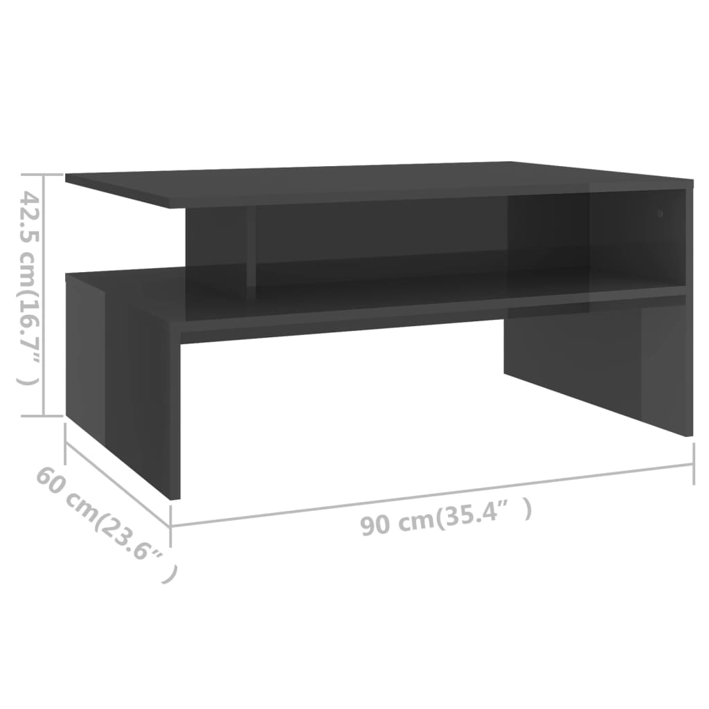 vidaXL magasfényű szürke forgácslap dohányzóasztal 90 x 60 x 42,5 cm