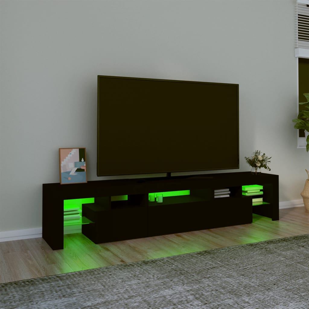vidaXL fekete TV-szekrény LED-világítással 200x36,5x40 cm