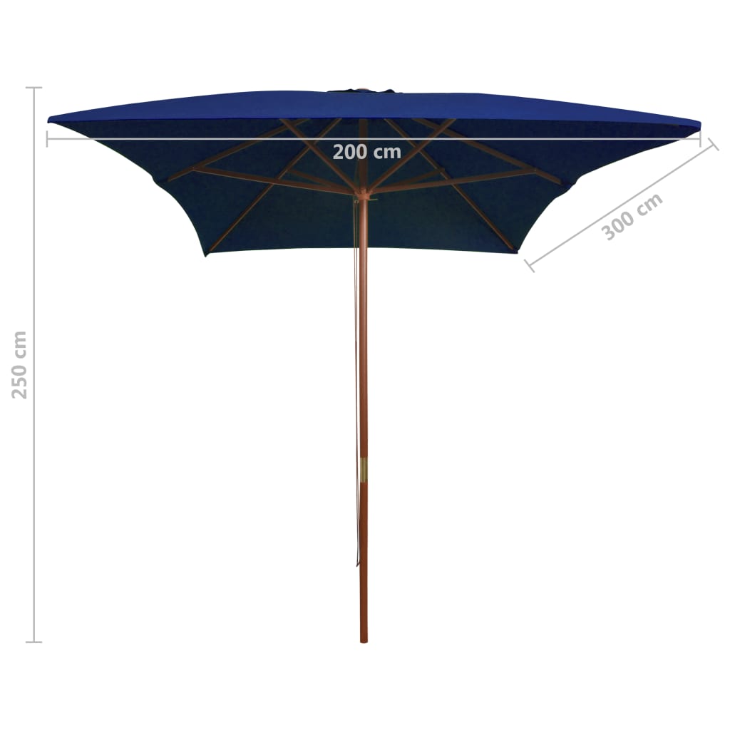 vidaXL kék kültéri napernyő farúddal 200 x 300 cm