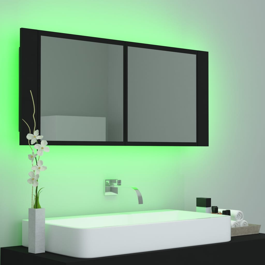 vidaXL fekete akril LED-es fürdőszobaszekrény tükörrel 100x12x45 cm