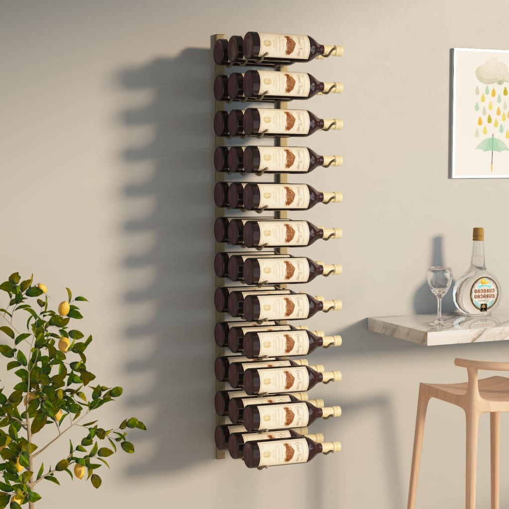 vidaXL arany vas falra szerelhető bortartó állvány 36 palacknak