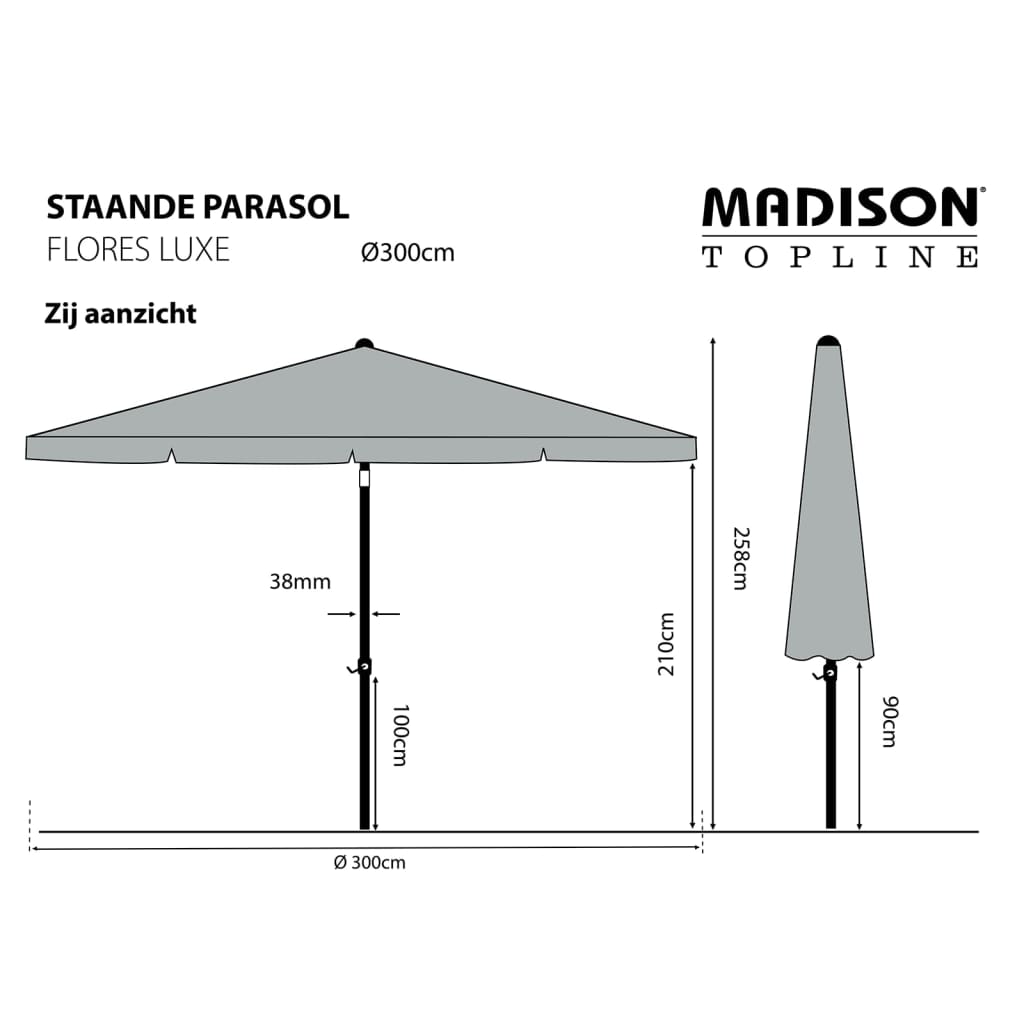 Madison Flores Luxe szürke kerek napernyő 300 cm