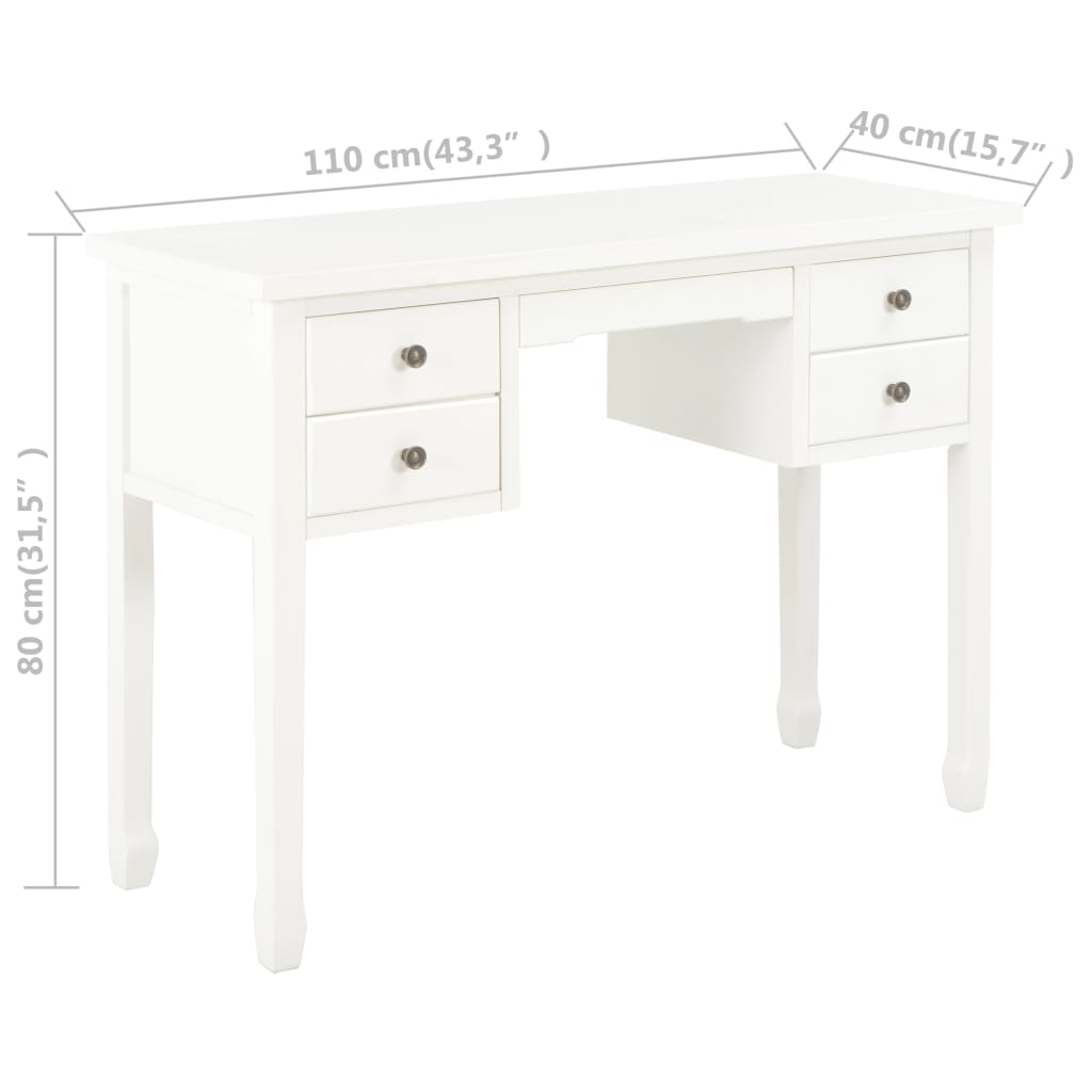 vidaXL fehér tömör fa íróasztal 110 x 40 x 80 cm