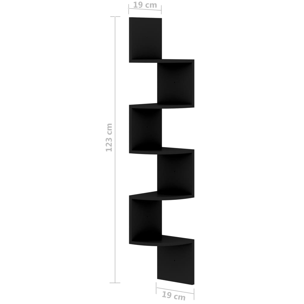vidaXL fekete szerelt fa fali sarokpolc 19 x 19 x 123 cm