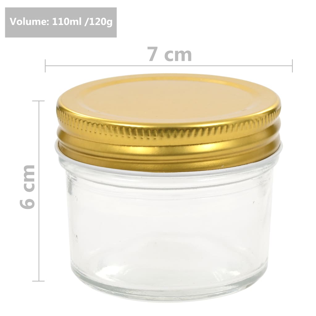 vidaXL 48 db 110 ml-es befőttesüveg aranyszínű tetővel