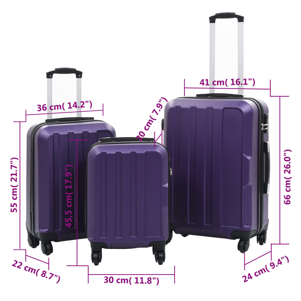 vidaXL 3 db lila keményfalú ABS gurulós bőrönd